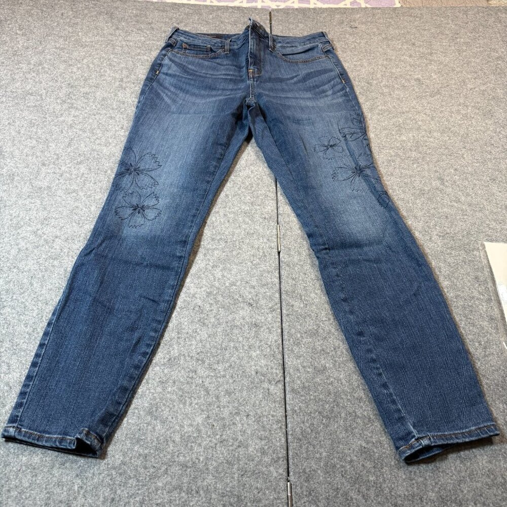 NYDJ Jeans Womens 8 Blue Denim Floral Ami Skinny Cotton Stretch Mid Rise Pockets